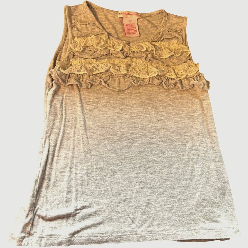 Design History girl's gray and white ruffle sleeveless‎ tank top sz 4t